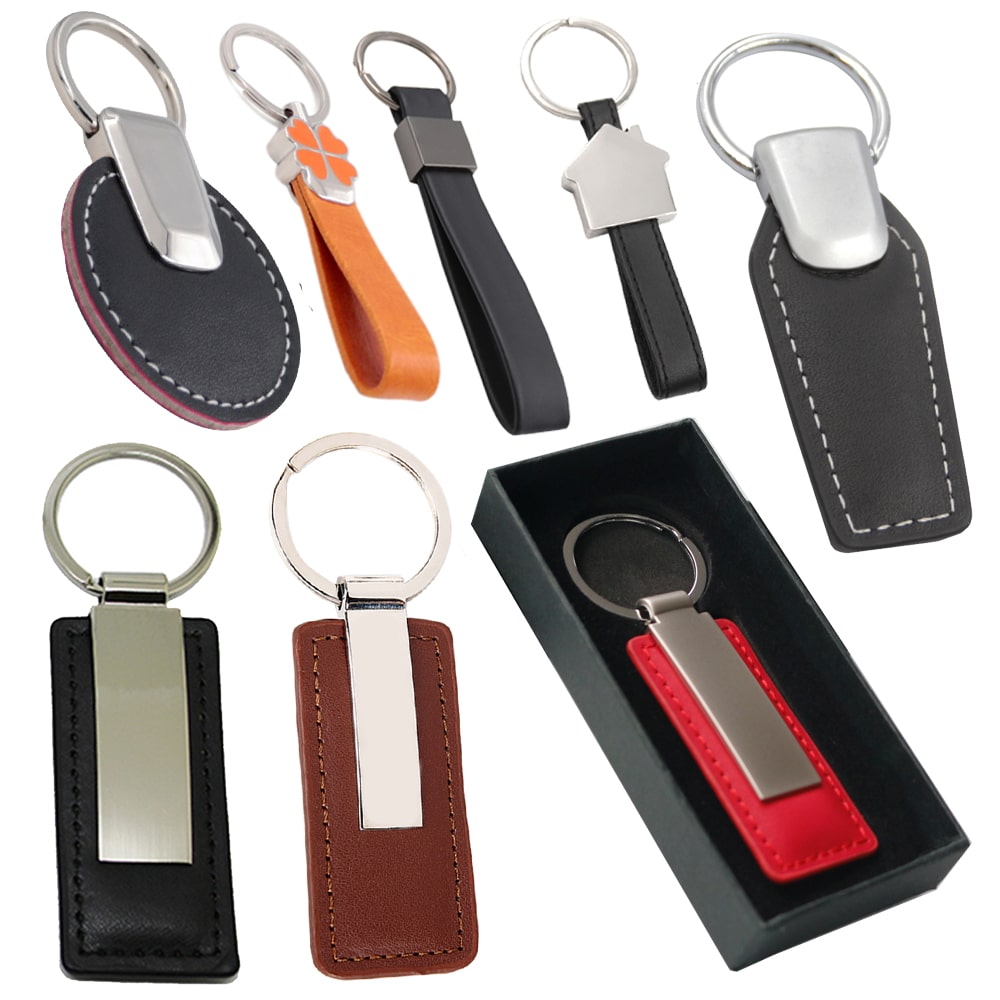 Custom sublimation logo luxury pu leather keychain