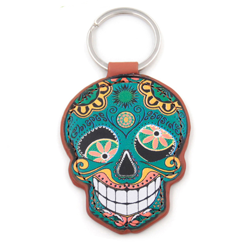 Skull leather keychain